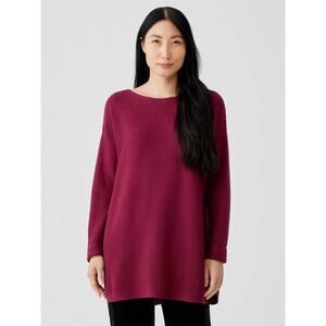Eileen Fisher Fine Silk Cashmere Bateau Neck Maroon Tunic Sweater Red Wine M